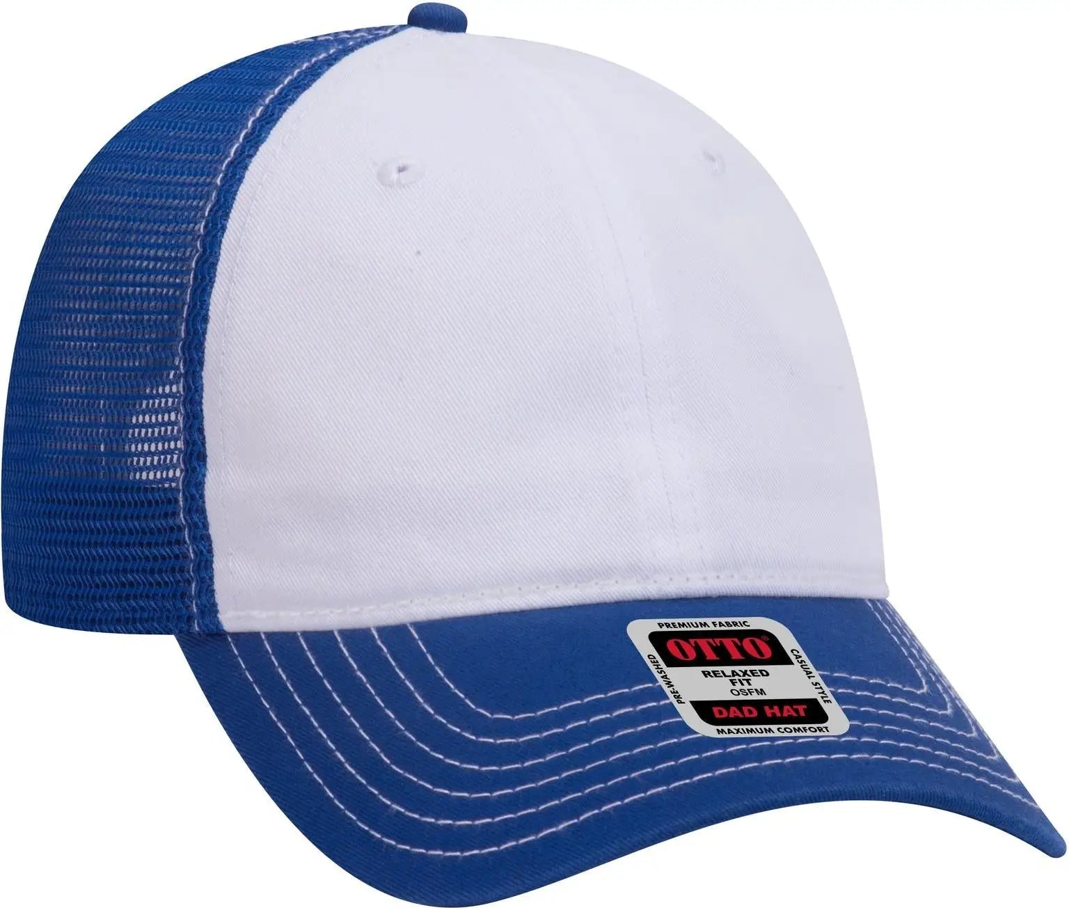 Otto 121-858 6 Panel Low Profile Mesh Back Trucker Dad Cap - Ryl/wht/ryl - 1/2’’ - 7 5/8’’