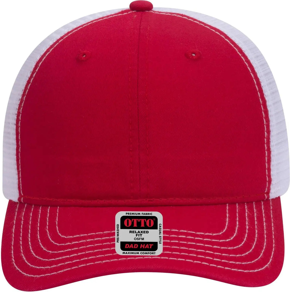 Otto 121-858 6 Panel Low Profile Mesh Back Trucker Dad Cap - Red/red/wht - 1/2’’ - 7 5/8’’