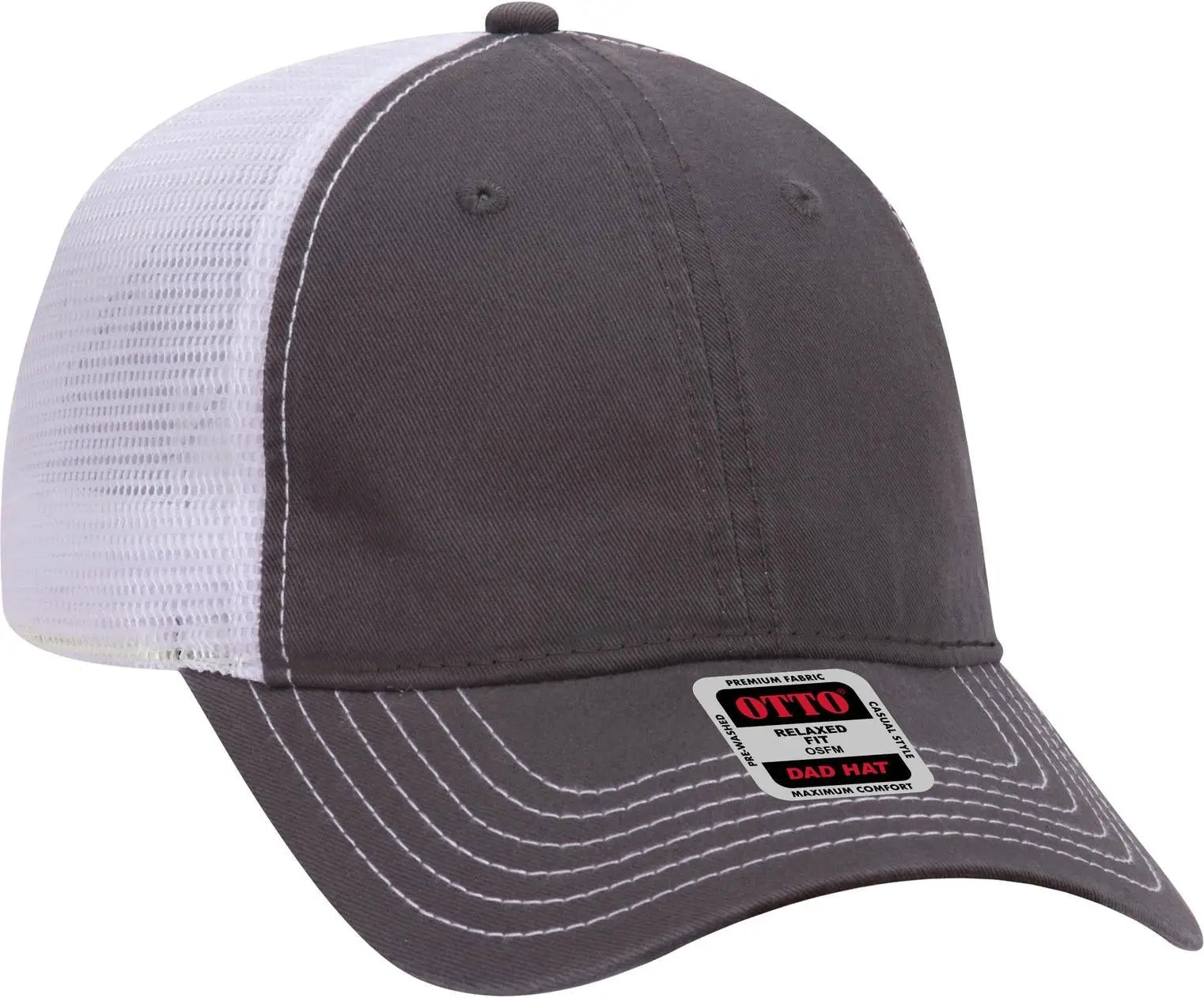 Otto 121-858 6 Panel Low Profile Mesh Back Trucker Dad Cap - Ch.gry/ch.gry/wht - 1/2’’ - 7 5/8’’