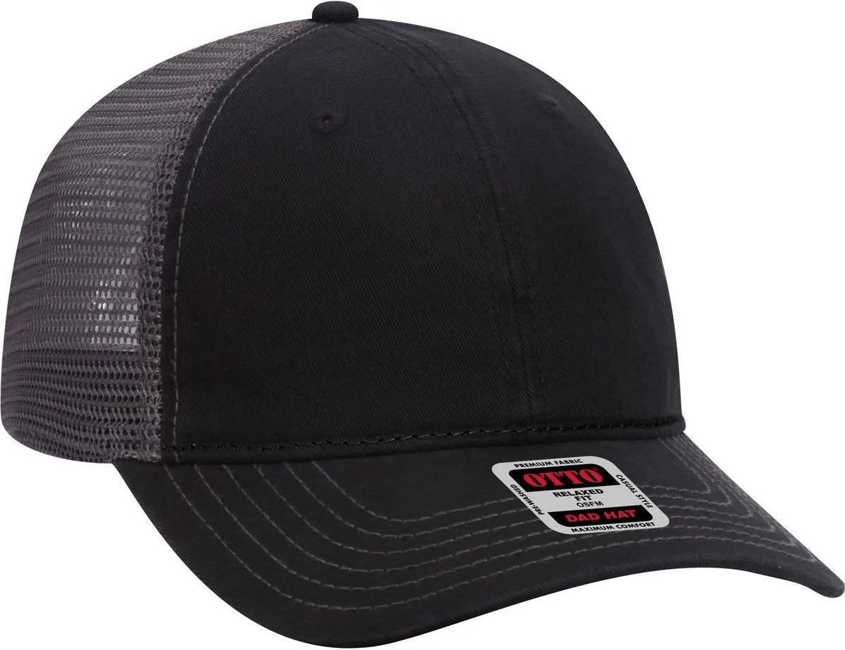 Otto 121-858 6 Panel Low Profile Mesh Back Trucker Dad Cap - Blk/blk/ch.gry - 1/2’’ - 7 5/8’’
