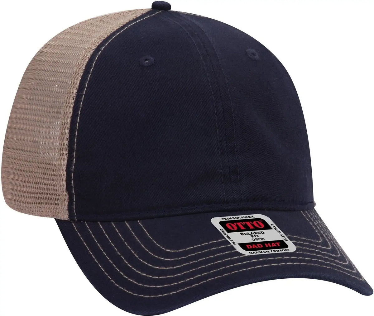 Otto 121-858 6 Panel Low Profile Mesh Back Trucker Dad Cap - Nvy/nvy/kha - 1/2’’ - 7 5/8’’