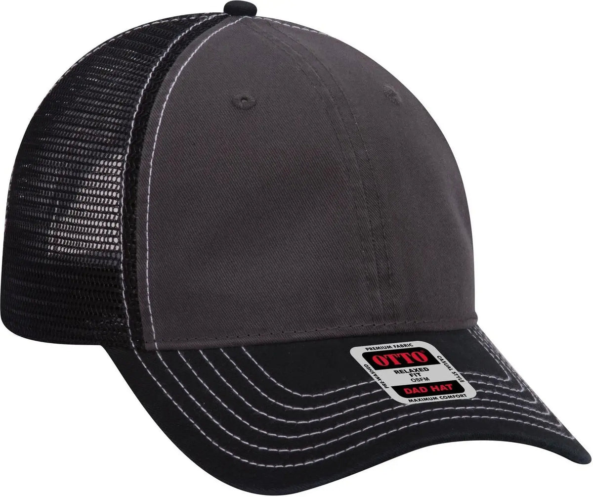 Otto 121-858 6 Panel Low Profile Mesh Back Trucker Dad Cap - Blk/ch.gry/blk - 1/2’’ - 7 5/8’’