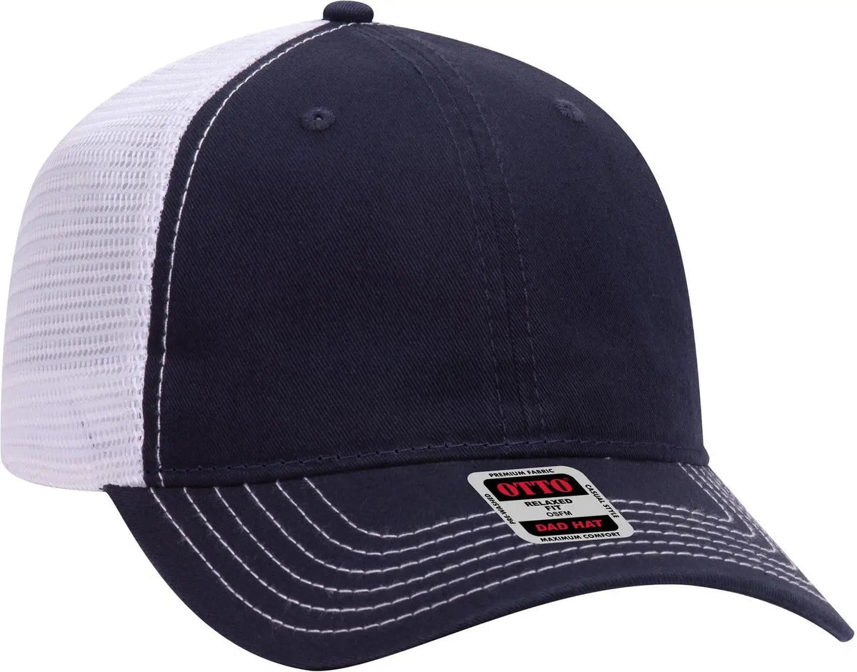 Otto 121-858 6 Panel Low Profile Mesh Back Trucker Dad Cap - Nvy/nvy/wht - 1/2’’ - 7 5/8’’