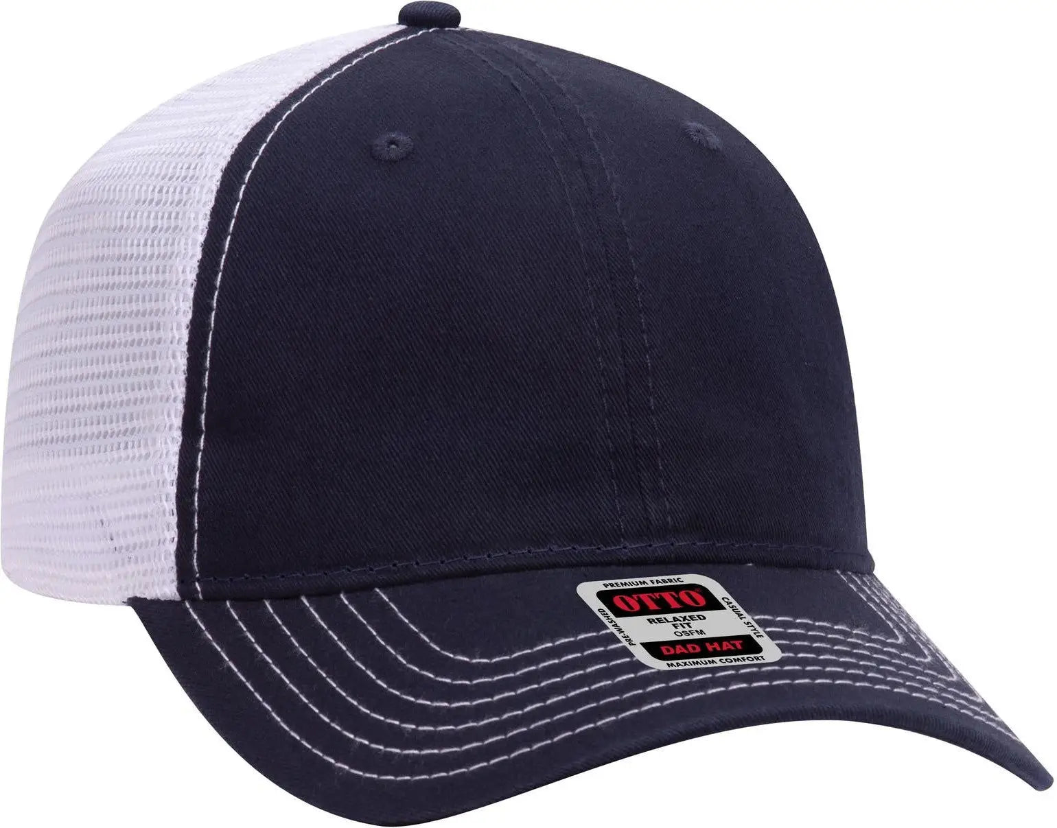 Otto 121-858 6 Panel Low Profile Mesh Back Trucker Dad Cap - Nvy/nvy/wht - 1/2’’ - 7 5/8’’