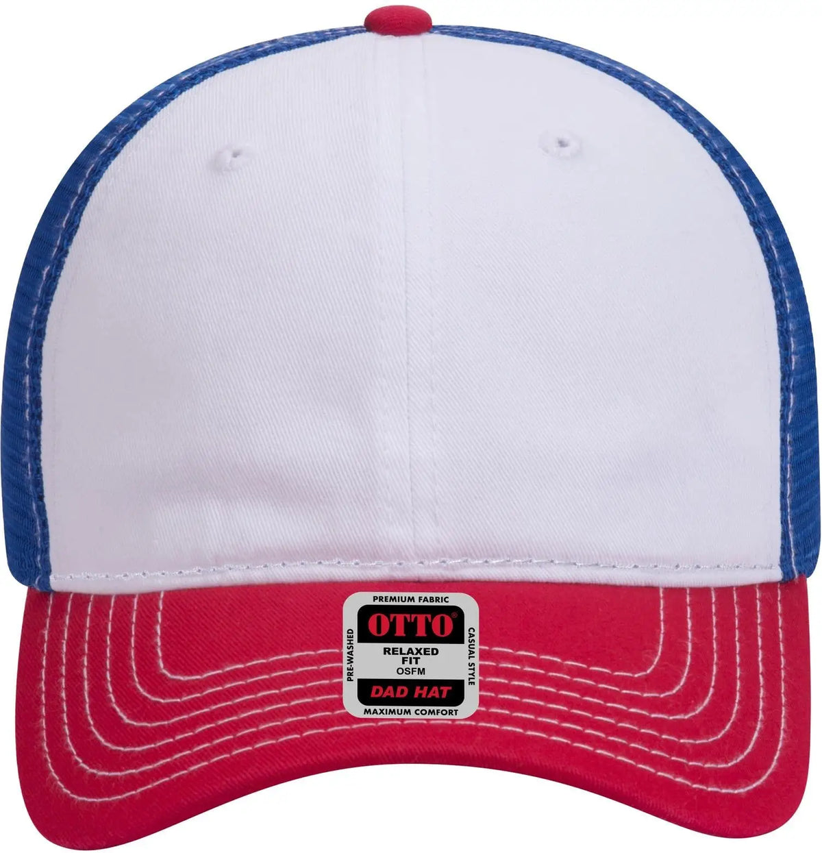 Otto 121-858 6 Panel Low Profile Mesh Back Trucker Dad Cap - Red/wht/ryl - 1/2’’ - 7 5/8’’