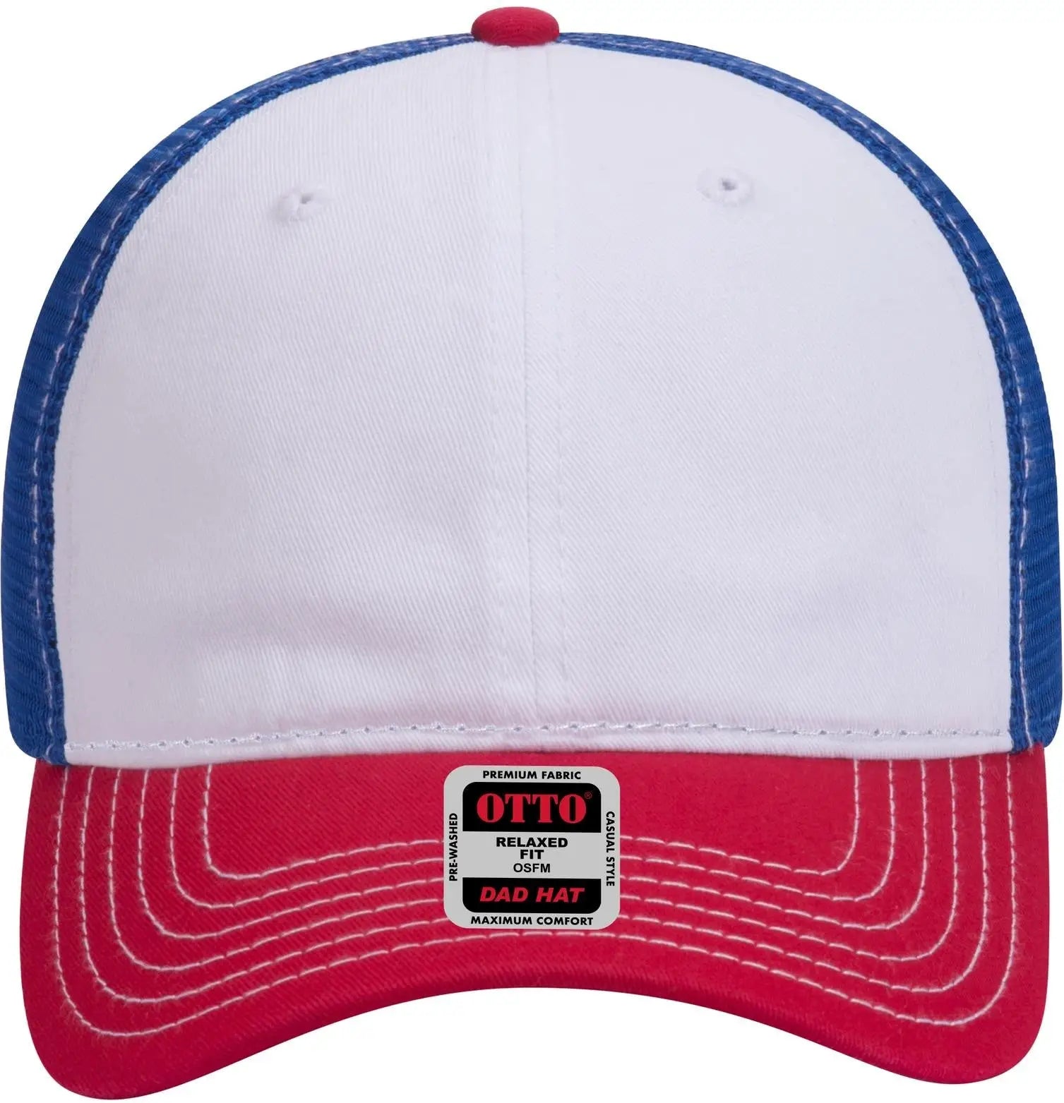 Otto 121-858 6 Panel Low Profile Mesh Back Trucker Dad Cap - Red/wht/ryl - 1/2’’ - 7 5/8’’