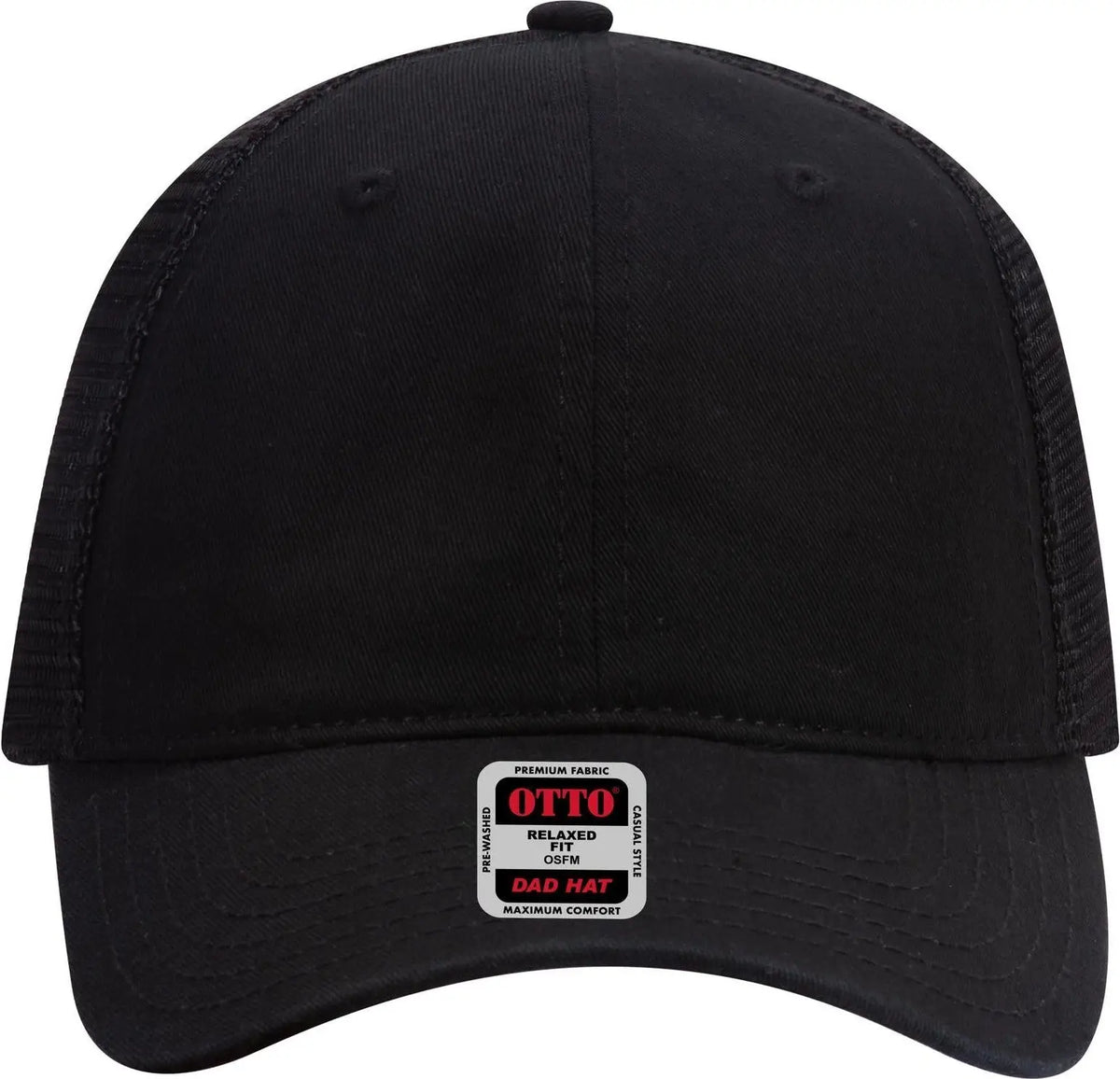 Otto 121-858 6 Panel Low Profile Mesh Back Trucker Dad Cap - Black - 1/2’’ - 7 5/8’’