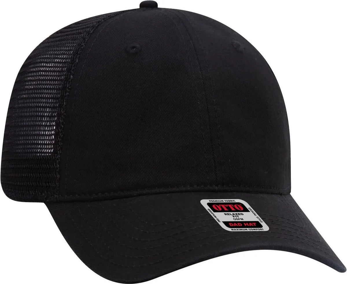 Otto 121-858 6 Panel Low Profile Mesh Back Trucker Dad Cap - Black - 1/2’’ - 7 5/8’’