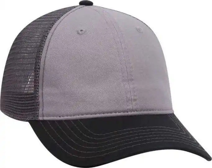 Otto 121-858 Superior Garment Washed Cotton Twill Low Profile Pro Style Mesh Back Cap - Black Gray Charcoal - one Size