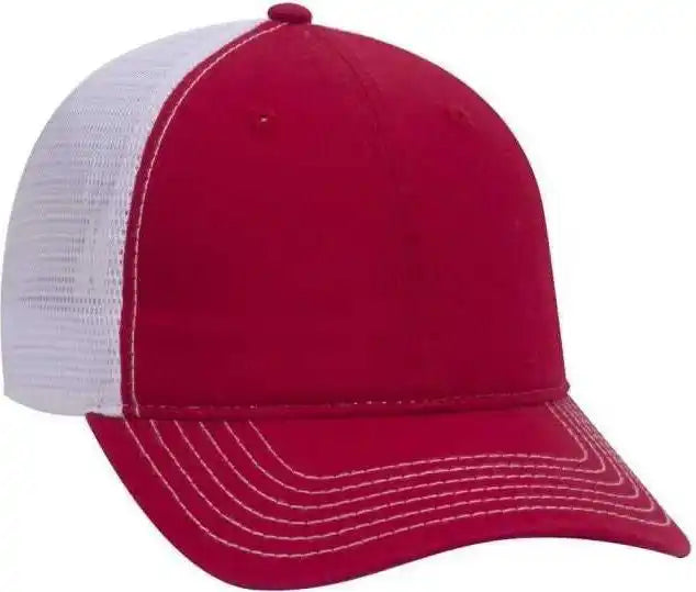 Otto 121-858 Superior Garment Washed Cotton Twill Low Profile Pro Style Mesh Back Cap - Red White - one Size Fits Most