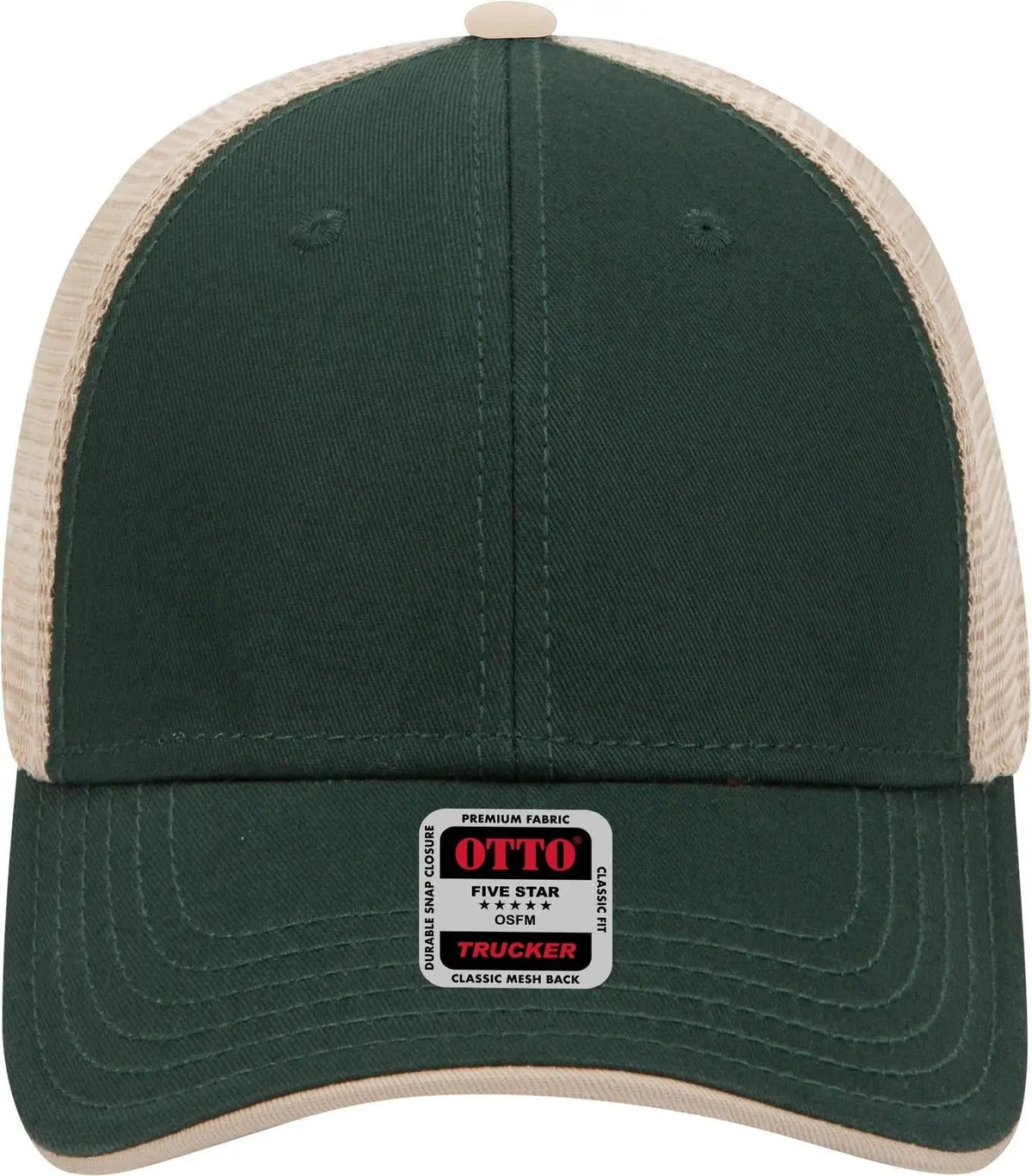 Otto 122-945 6 Panel Low Profile Mesh Back Trucker Cap - Dk.grn/dk.grn/kha - 1/2’’ - 7 5/8’’