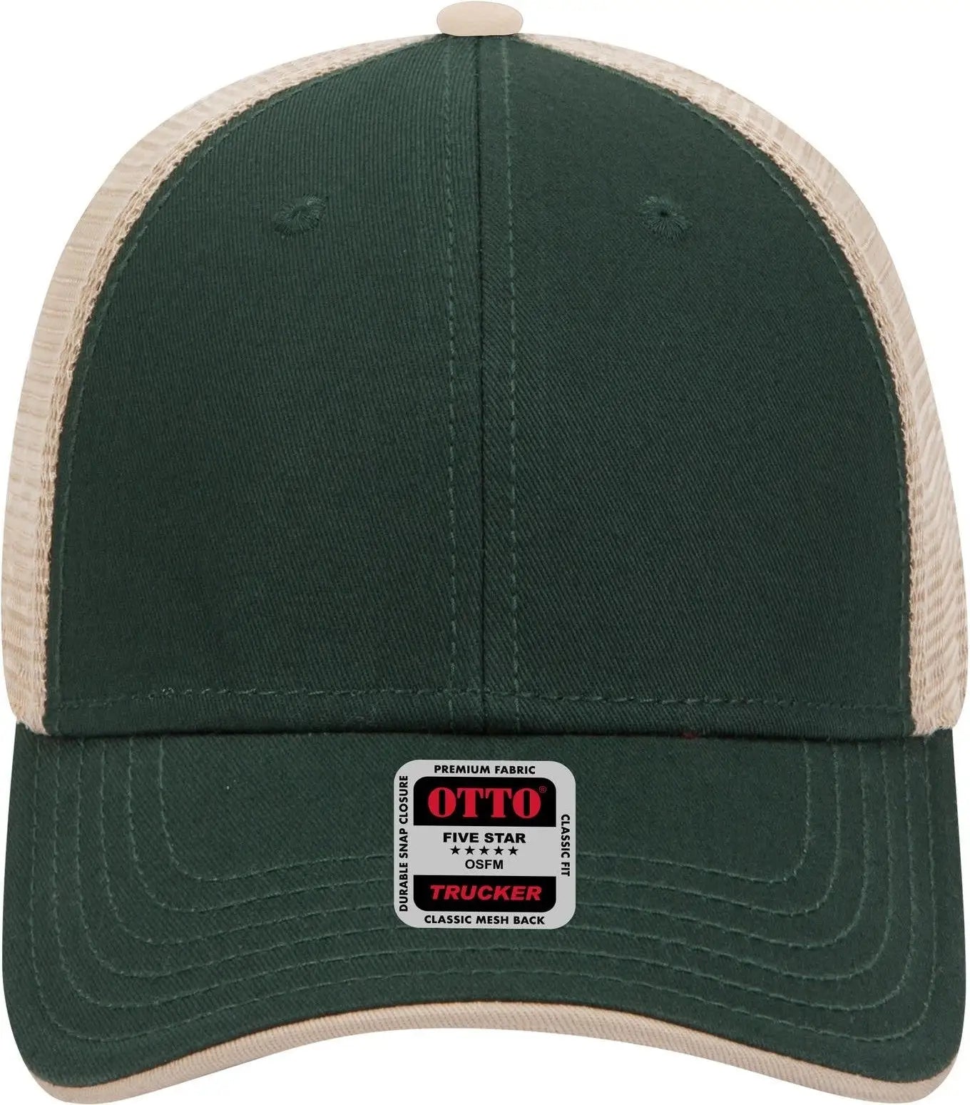 Otto 122-945 6 Panel Low Profile Mesh Back Trucker Cap - Dk.grn/dk.grn/kha - 1/2’’ - 7 5/8’’