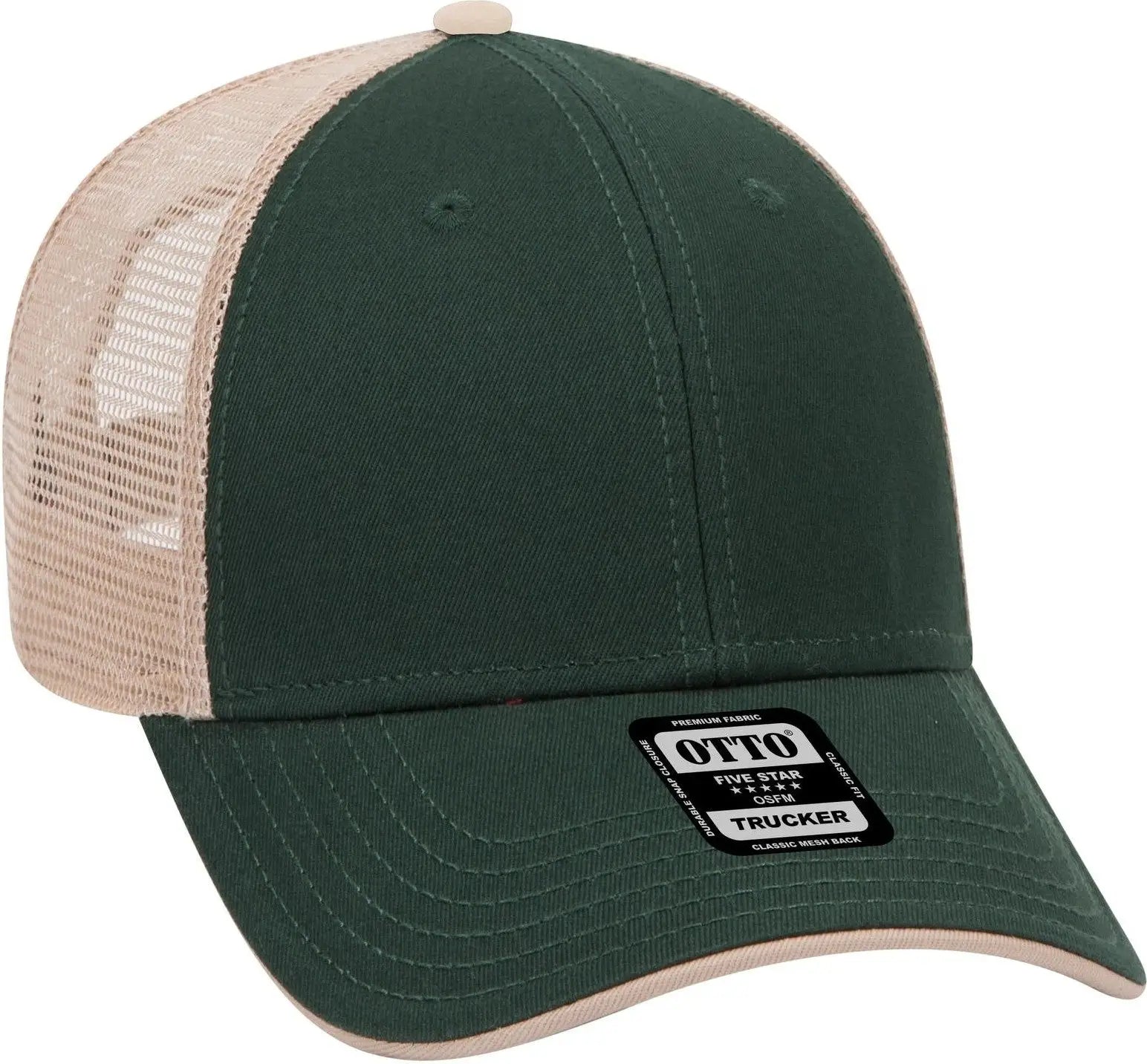 Otto 122-945 6 Panel Low Profile Mesh Back Trucker Cap - Dk.grn/dk.grn/kha - 1/2’’ - 7 5/8’’
