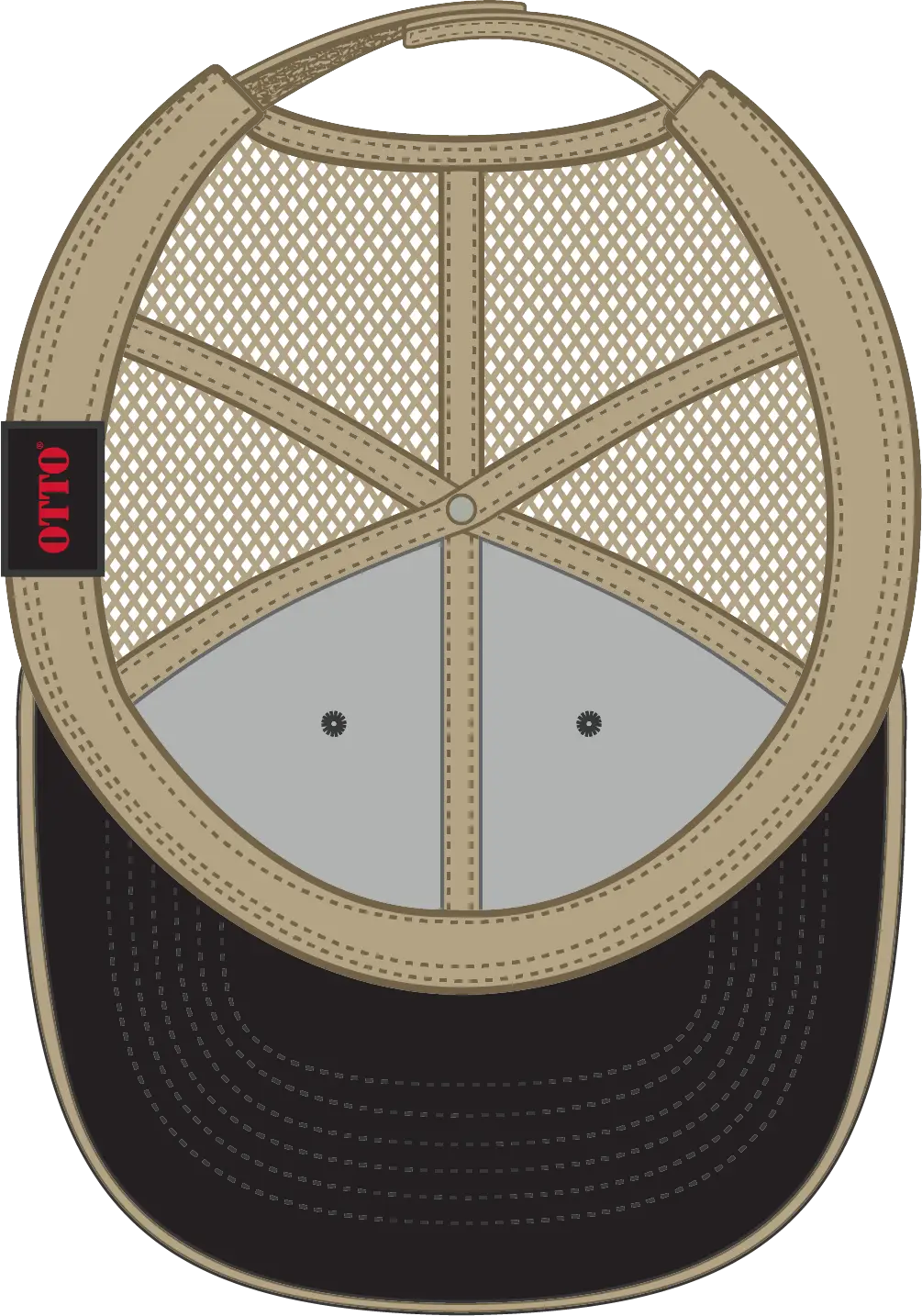 Otto 122-945 6 Panel Low Profile Mesh Back Trucker Cap - Blk/blk/kha - 1/2’’ - 7 5/8’’