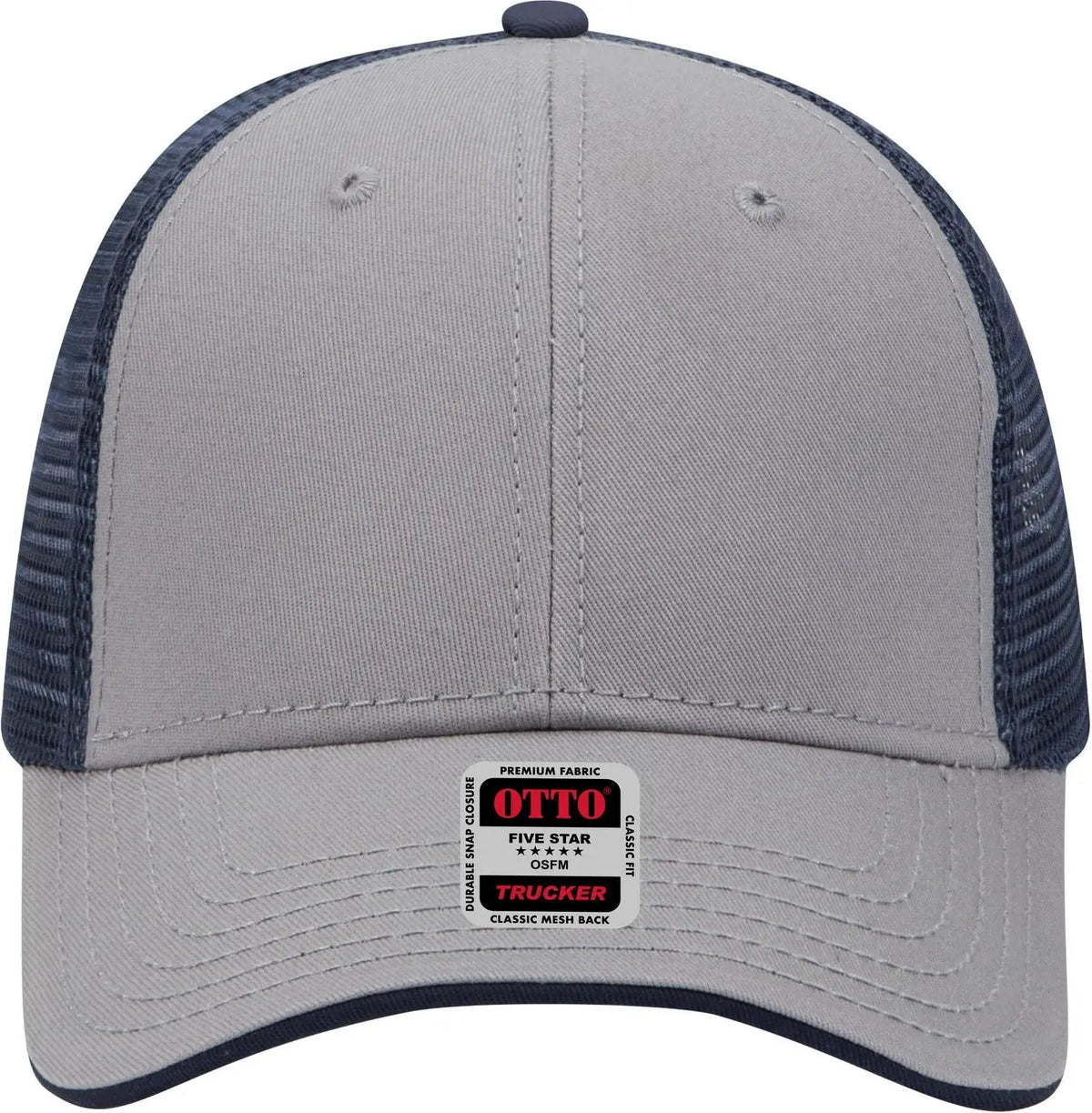 Otto 122-945 6 Panel Low Profile Mesh Back Trucker Cap - Gry/gry/nvy - 1/2’’ - 7 5/8’’