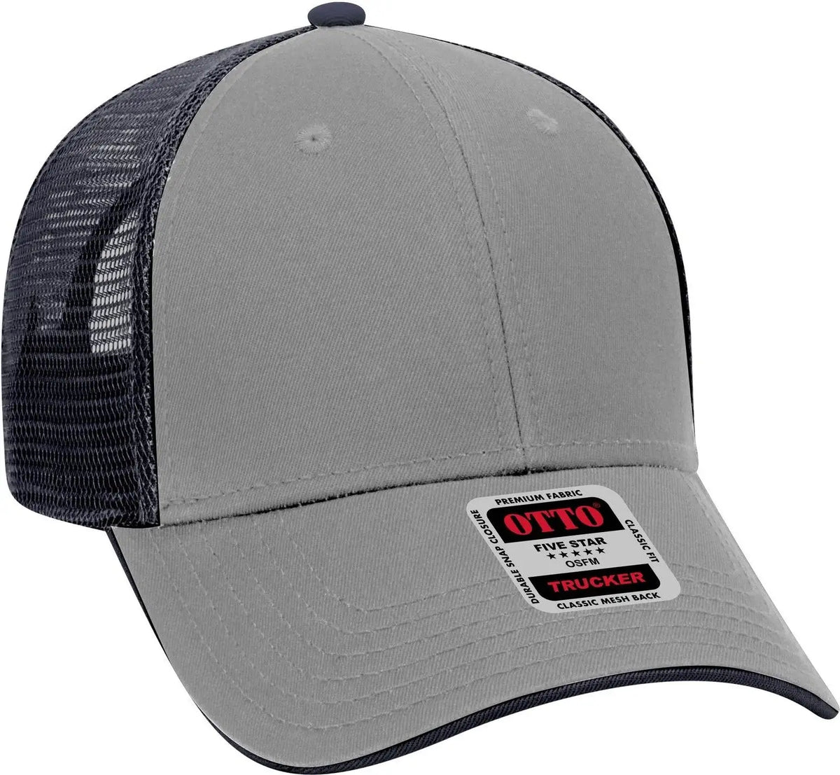Otto 122-945 6 Panel Low Profile Mesh Back Trucker Cap - Gry/gry/nvy - 1/2’’ - 7 5/8’’