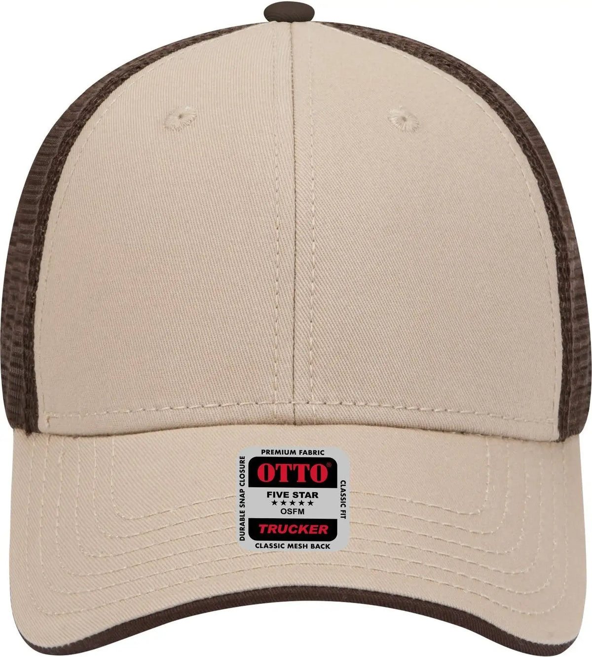 Otto 122-945 6 Panel Low Profile Mesh Back Trucker Cap - Kha/kha/dk.brn - 1/2’’ - 7 5/8’’