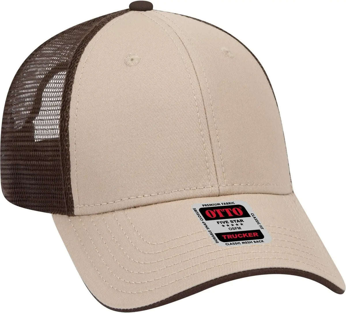 Otto 122-945 6 Panel Low Profile Mesh Back Trucker Cap - Kha/kha/dk.brn - 1/2’’ - 7 5/8’’
