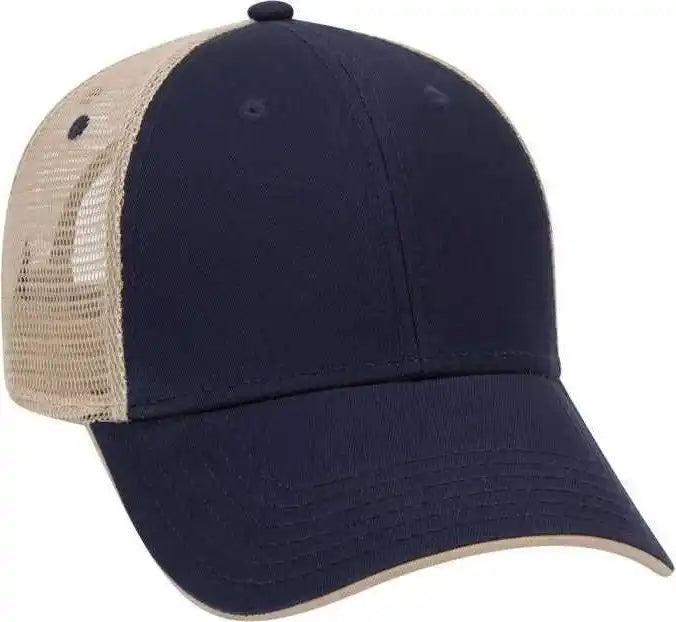 Otto 122-945 Superior Cotton Twill Flipped Edge Visor Low Profile Pro Style Mesh Back Cap - Navy Khaki - one Size Fits