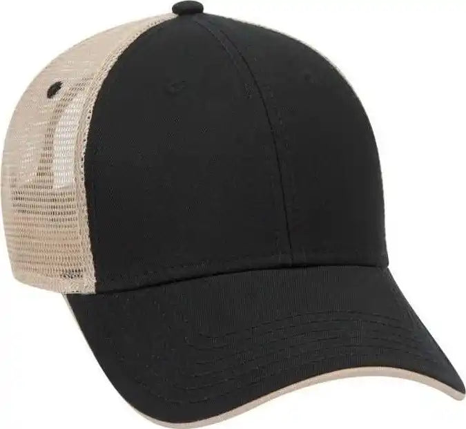 Otto 122-945 Superior Cotton Twill Flipped Edge Visor Low Profile Pro Style Mesh Back Cap - Black Khaki - one Size Fits