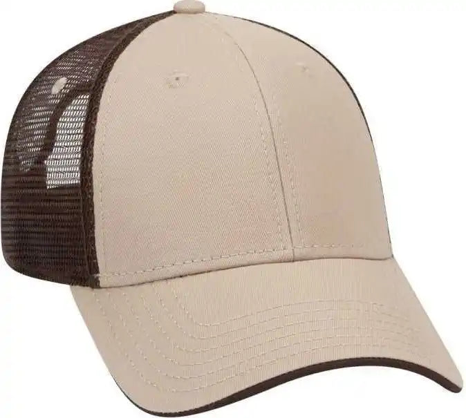 Otto 122-945 Superior Cotton Twill Flipped Edge Visor Low Profile Pro Style Mesh Back Cap - Khaki Dark Brown - one Size