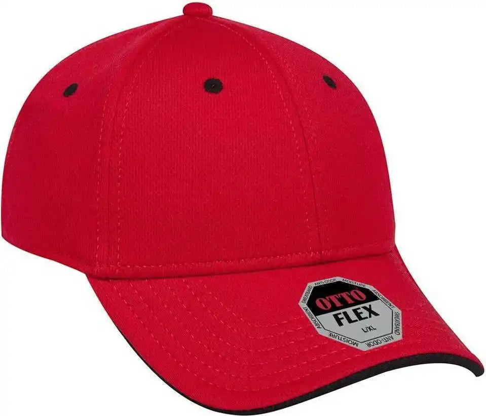 Otto 124-1159 Cool Comfort Stretchable Polyester Mesh Flipped Edge Visor Flex 6 Panel Low Profile Baseball Cap - Red