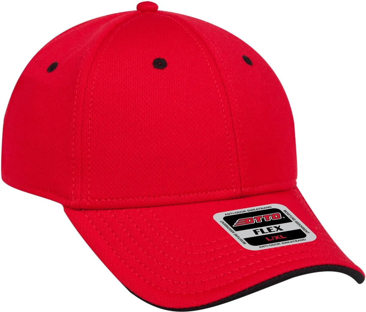 Otto 124-1159 ?Otto Flex’ Fitted 6 Panel Low Profile Baseball Cap - Red/blk - 7’’ - 7 1/4’’