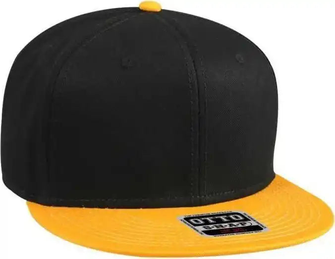 Otto 125 1038 Superior Cotton Twill Flat Visor Snapback Pro Style Cap Gold Black / one Size Fits Most