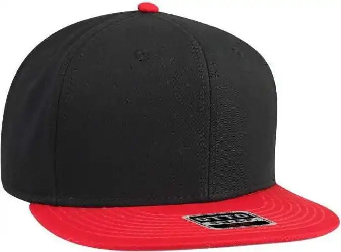Otto 125-1038 Superior Cotton Twill Flat Visor Snapback Pro Style Cap - Red Black - one Size Fits Most