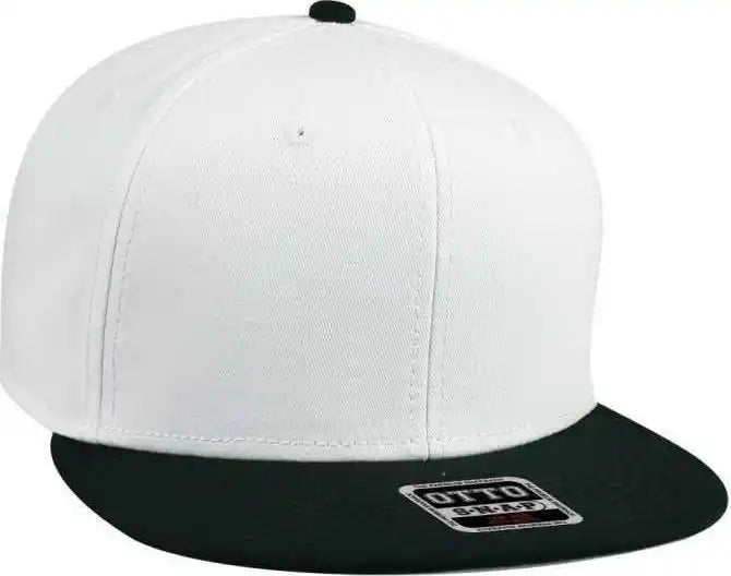 Otto 125-1038 Superior Cotton Twill Flat Visor Snapback Pro Style Cap - Black White - one Size Fits Most