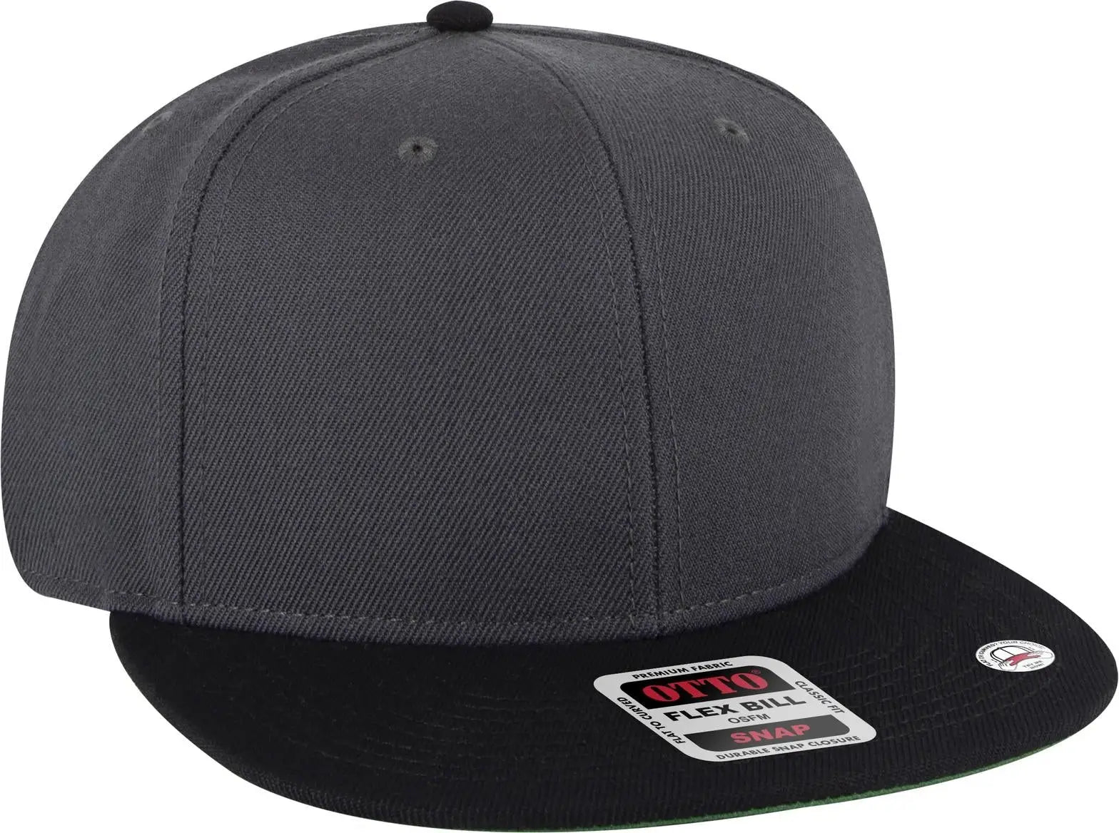 Otto 125-978 ?Otto Snap’ 6 Panel Pro Style Snapback Cap - Blk/ch.gry/ch.gry - 1/2’’ - 7 5/8’’