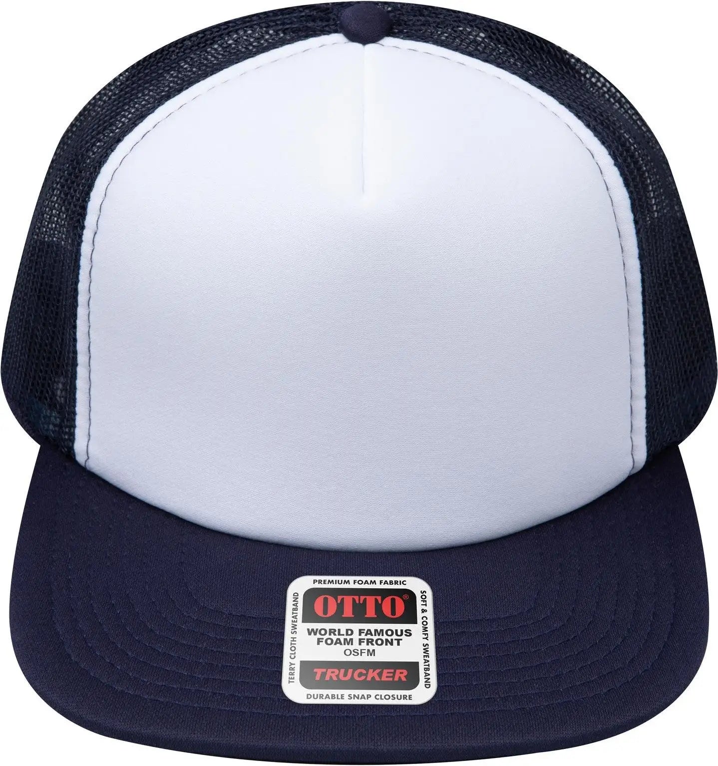 Otto 132-1037 ?Otto Snap’ 5 Panel High Crown Mesh Back Trucker Snapback Cap - Nvy/wht/nvy - 6 1/2’’ - 7 5/8’’
