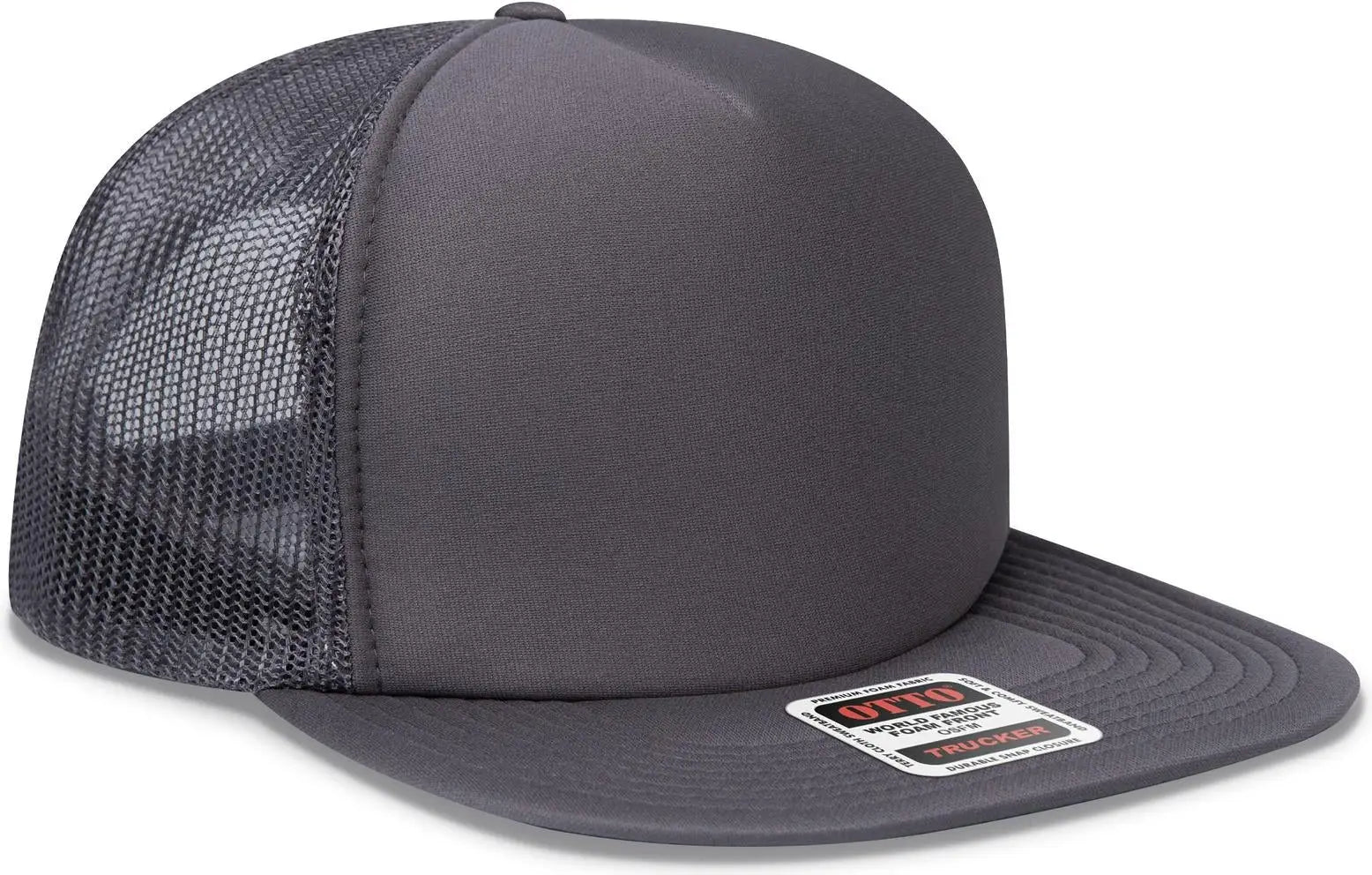 Otto 132-1037 ?Otto Snap’ 5 Panel High Crown Mesh Back Trucker Snapback Cap - Char. Gray - 6 1/2’’ - 7 5/8’’