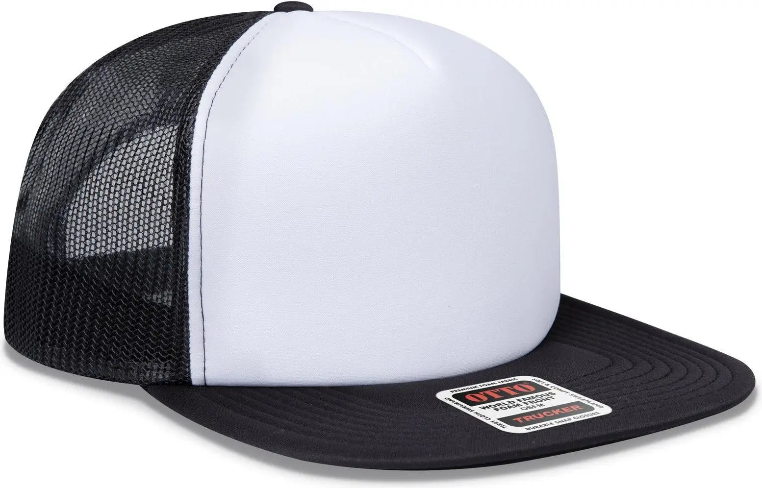 Otto 132-1037 ?Otto Snap’ 5 Panel High Crown Mesh Back Trucker Snapback Cap - Blk/wht/blk - 6 1/2’’ - 7 5/8’’