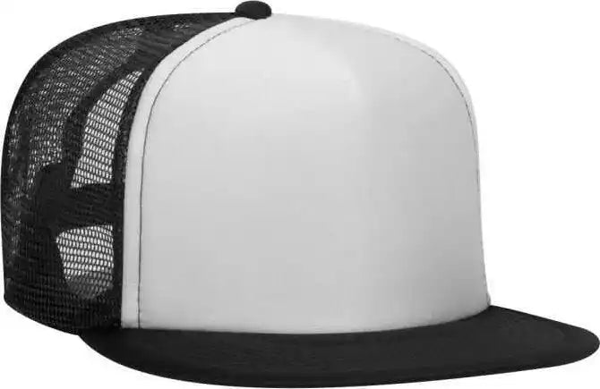 Otto 132 1037 Polyester Foam Front Flat Visor High Crown Golf Style Mesh Back Cap Black White / one Size Fits Most