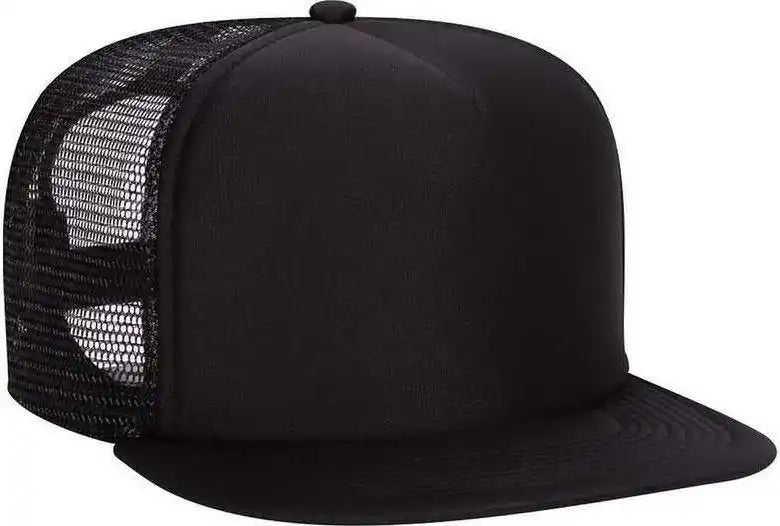Otto 132-1037 Polyester Foam Front Flat Visor High Crown Golf Style Mesh Back Cap - Black - one Size Fits Most