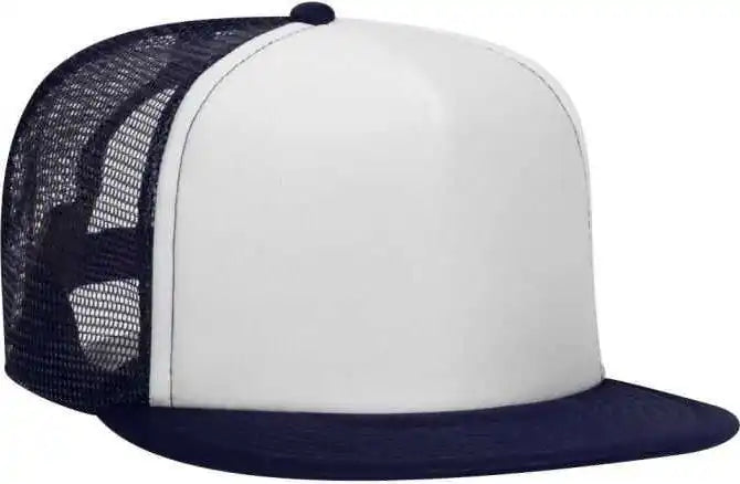 Otto 132 1037 Polyester Foam Front Flat Visor High Crown Golf Style Mesh Back Cap Navy White / one Size Fits Most