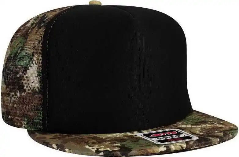 Otto 132 1125 Snap Camouflage 5 Panel High Crown Mesh Back Trucker Cap Light Loden Brown Kelly Black Olive / one Size