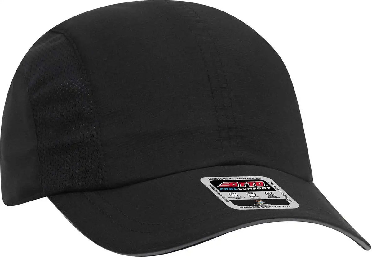 Otto 133-1240 6 Panel Polyester Pongee with Mesh Inserts and Reflective Sandwich Visor Running Cap - Black - one Size