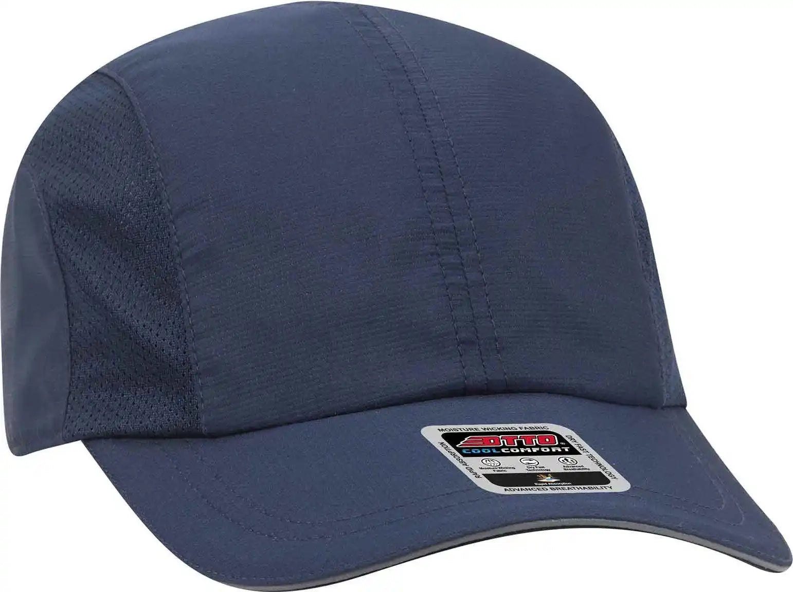 Otto 133-1240 6 Panel Polyester Pongee with Mesh Inserts and Reflective Sandwich Visor Running Cap - Navy - one Size