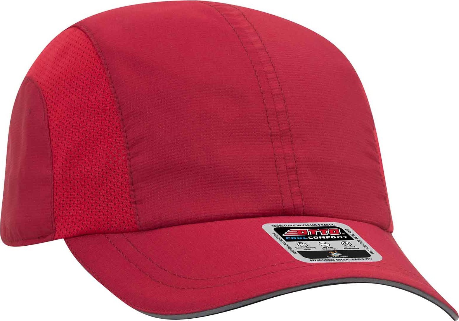 Otto 133-1240 6 Panel Polyester Pongee with Mesh Inserts and Reflective Sandwich Visor Running Cap - Red - one Size