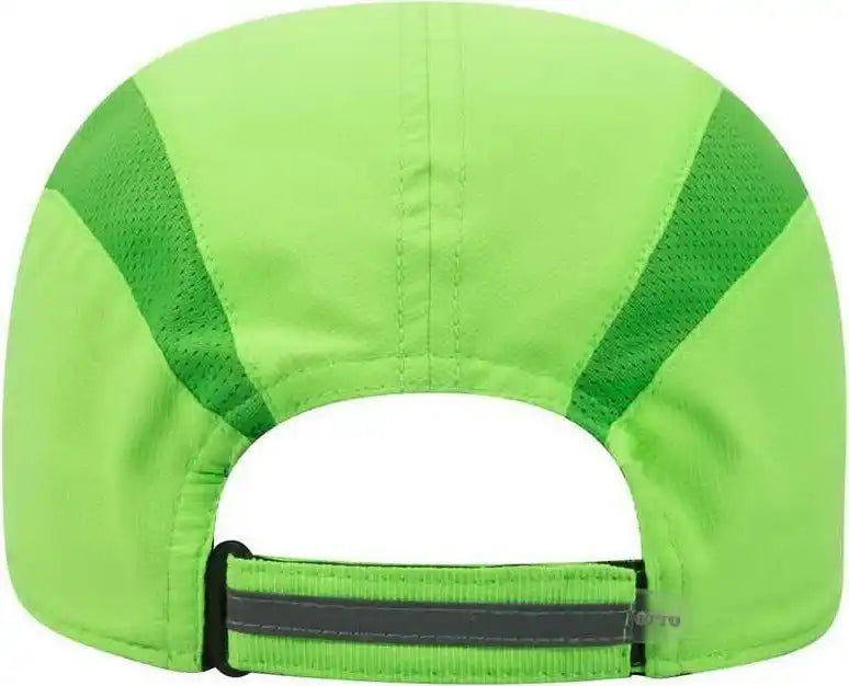 Otto 133-1240 6 Panel Polyester Pongee with Mesh Inserts and Reflective Sandwich Visor Running Cap - Neon Green