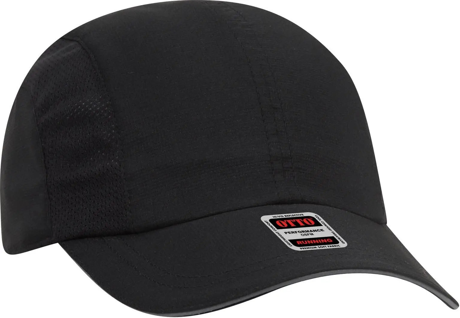 Otto 133-1240 Reflective 6 Panel Running Cap - Black - 1/2’’ - 7 5/8’’