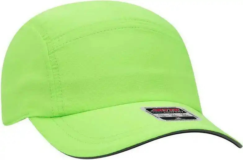 Otto 133-1252 5 Panel Polyester Pongee Reflective Sandwich Visor Running Cap - Neon Green - one Size Fits Most