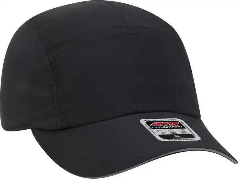 Otto 133-1252 5 Panel Polyester Pongee Reflective Sandwich Visor Running Cap - Black - one Size Fits Most