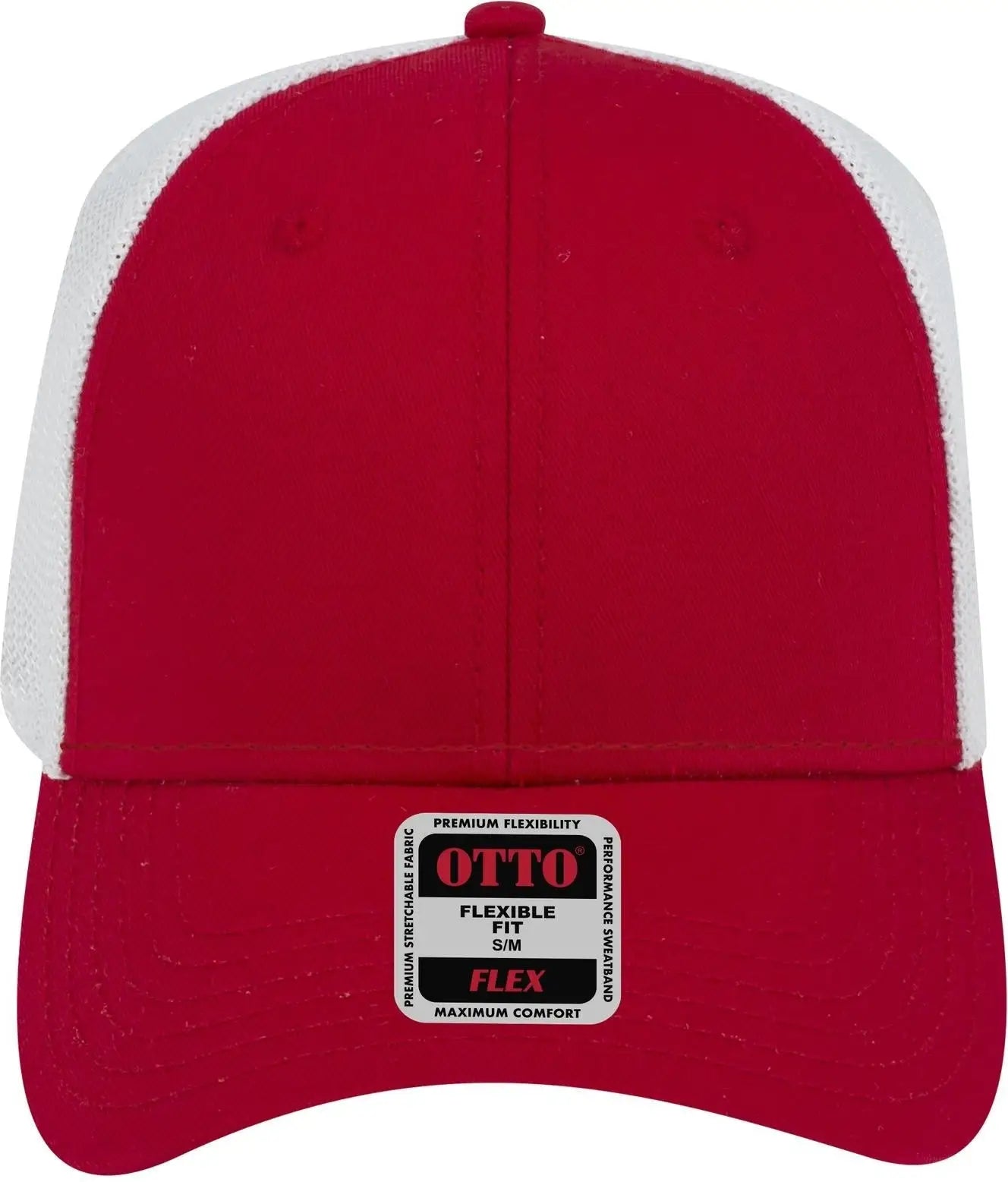 Otto 135-1230 ?Otto Flex’ Fitted 6 Panel Low Profile Mesh Back Trucker Cap - Red/red/wht