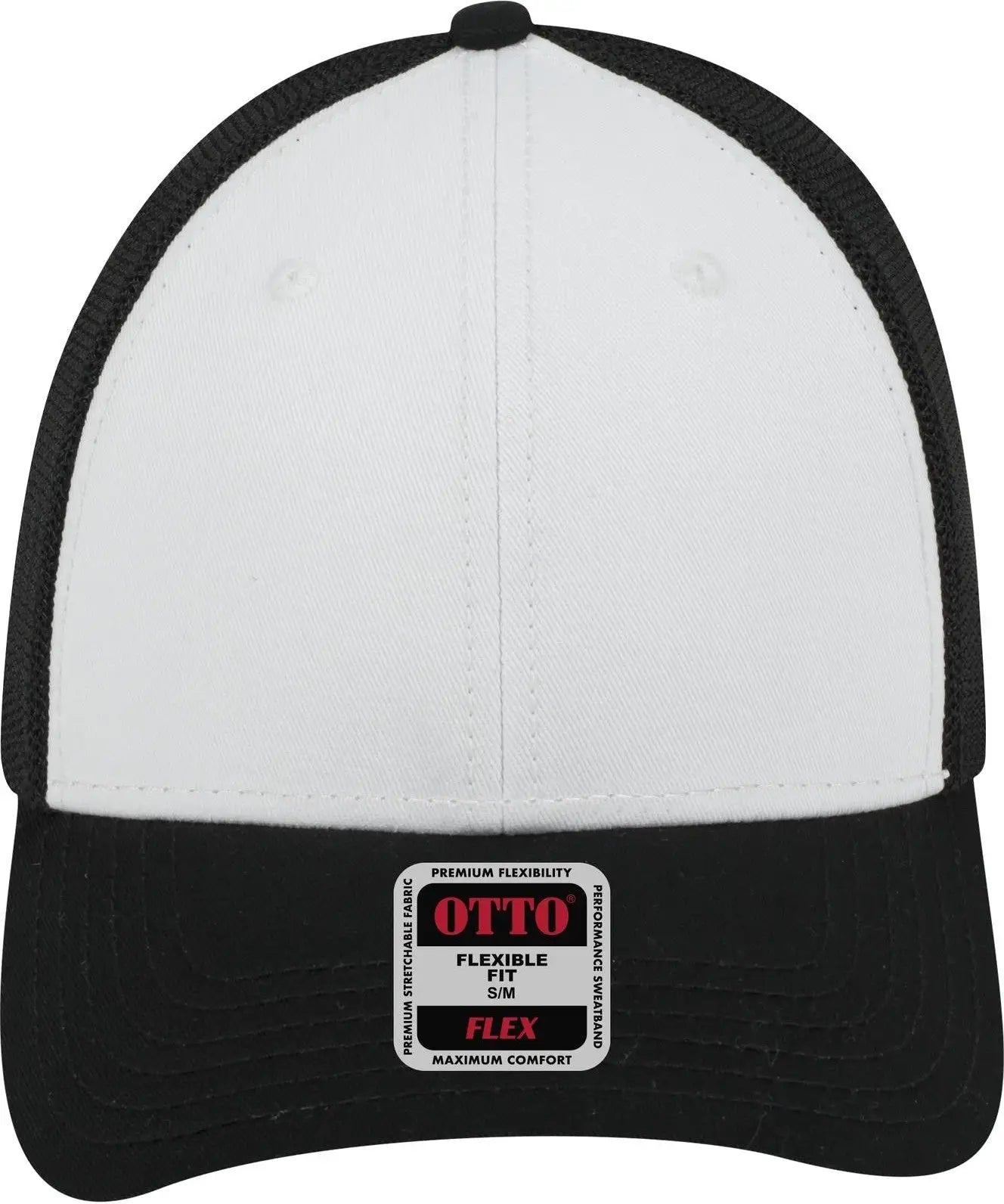 Otto 135-1230 ?Otto Flex’ Fitted 6 Panel Low Profile Mesh Back Trucker Cap - Blk/wht/blk