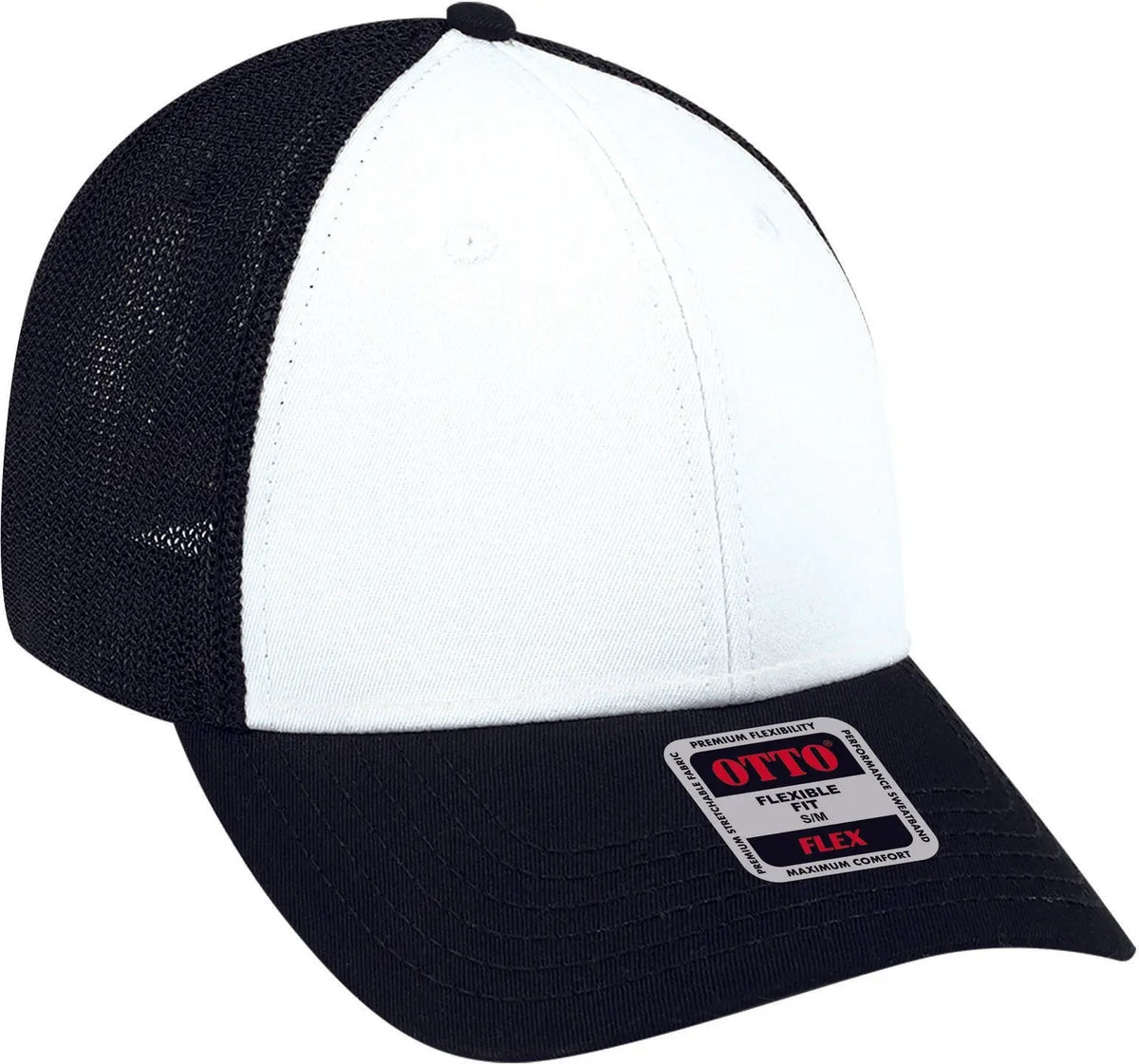Otto 135-1230 ?Otto Flex’ Fitted 6 Panel Low Profile Mesh Back Trucker Cap - Blk/wht/blk