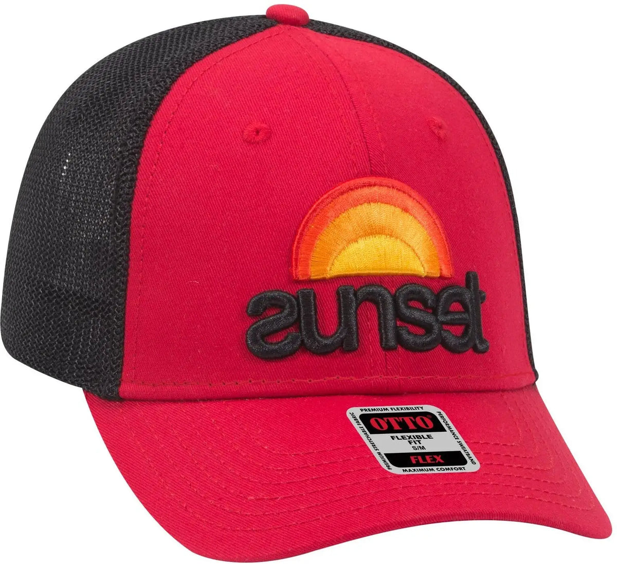 Otto 135-1230 ?Otto Flex’ Fitted 6 Panel Low Profile Mesh Back Trucker Cap - Red/red/blk