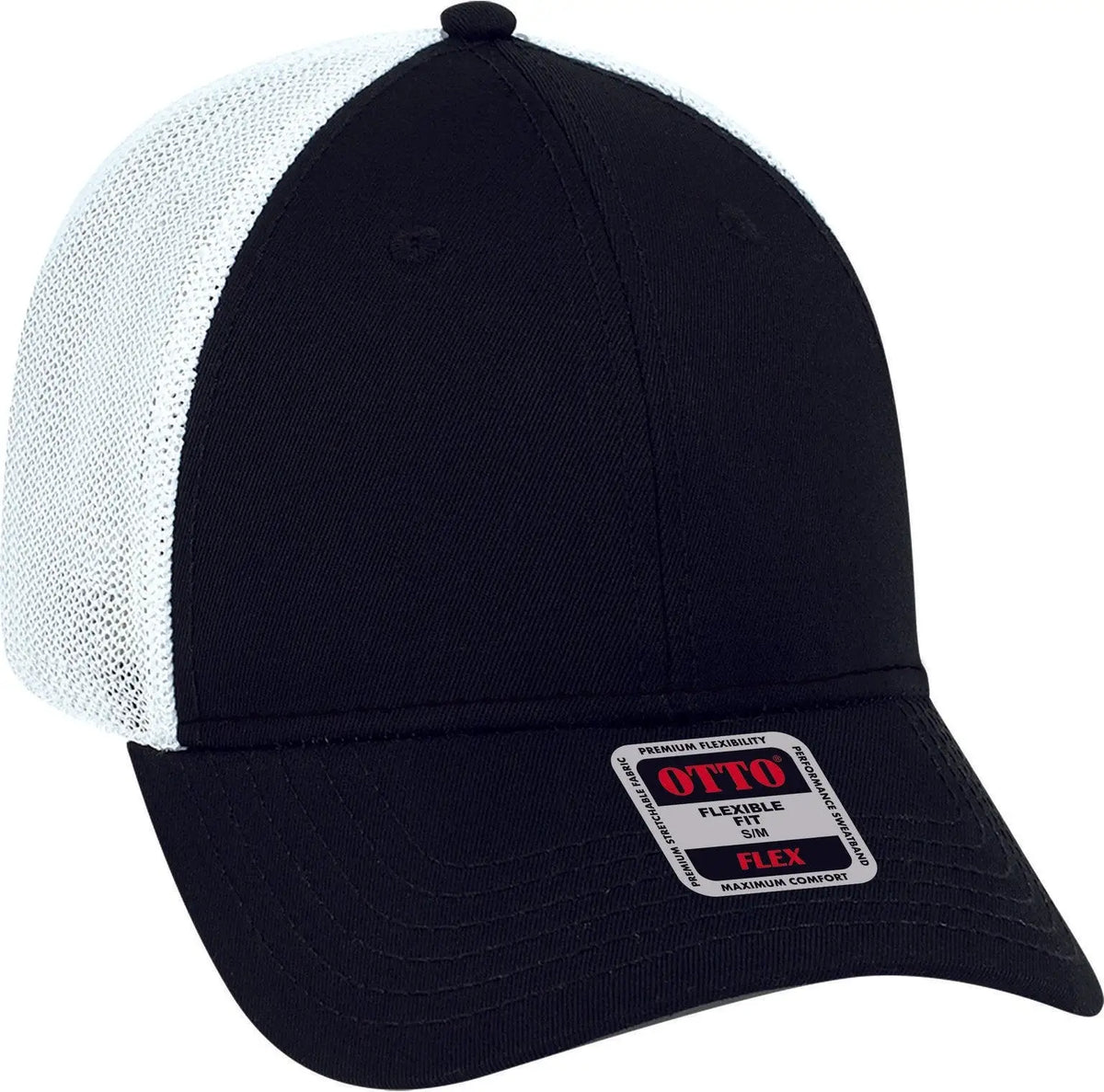 Otto 135-1230 ?Otto Flex’ Fitted 6 Panel Low Profile Mesh Back Trucker Cap - Blk/blk/wht
